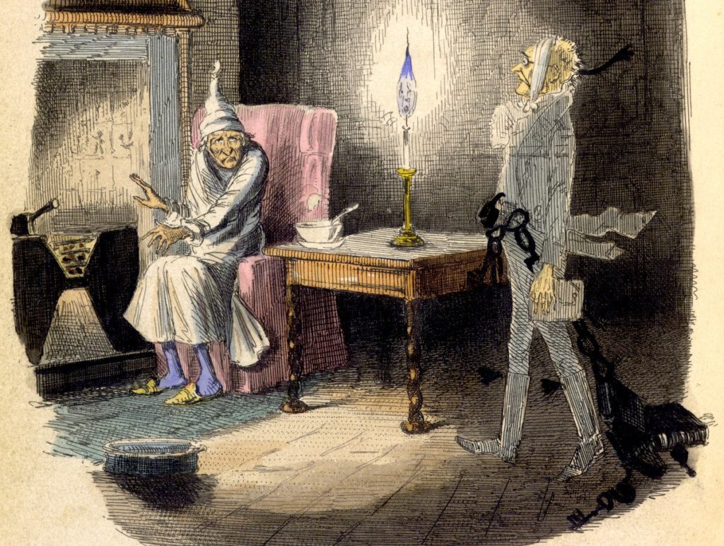 A Christmas Carol in prose. - caption: 'Marley's Ghost.  Ebenezer Scrooge visited by a ghost.'